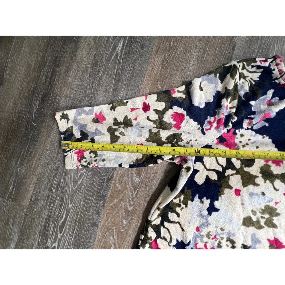Chico's Floral Knit Top Women‎ 3 XL Multi-Color 3/4 Sleeve Boat Neck Botanical